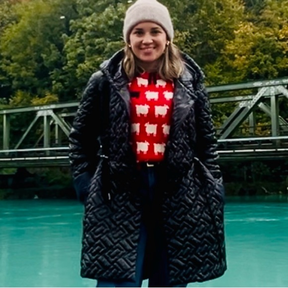 DIANE VON FURSTENBERG Sirena Black Quilted Long Coat $328 Size Medium - Picture 5 of 6